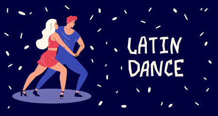 Fototapeta na wymiar Dancers dance Latin dances. A man and a woman show salsa and bachata. Dance Competition and Tango Festival