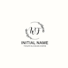 Initial letter WF handwriting with floral frame template
