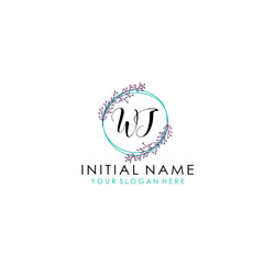 Initial letter WJ handwriting with floral frame template