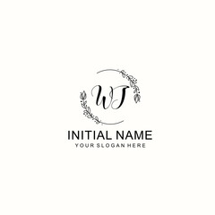 Initial letter WJ handwriting with floral frame template