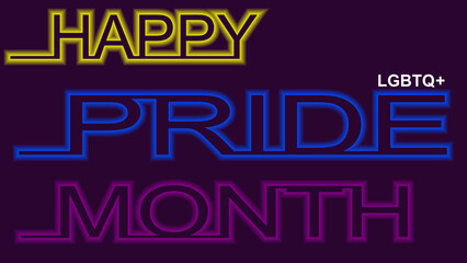 neon LGBTQ+ pride month background. Vector background with rainbow colors and heart shape 