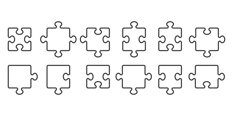 Line different puzzle icon set