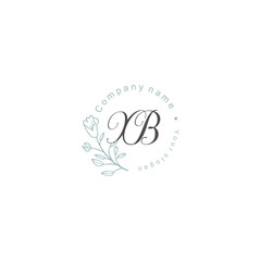 Initial letter XB handwriting with floral frame template