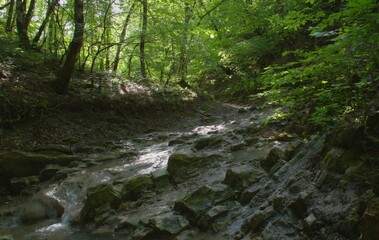 The waterfall descends through a rocky gorge. Novorossiysk.Russia.