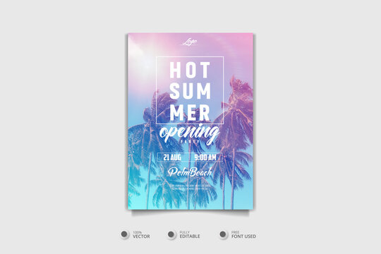 Summer hot beach party poster template	