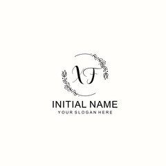 Initial letter XF handwriting with floral frame template