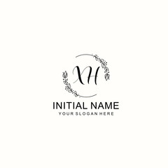 Initial letter XH handwriting with floral frame template