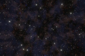 Starry space or star field background. Outer space wallpaper and starry night sky. Stars in the night sky nebula and galaxy 3d illustration.