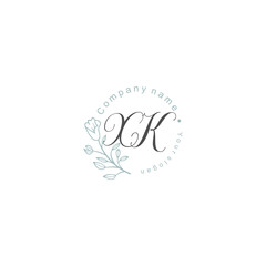 Initial letter XK handwriting with floral frame template