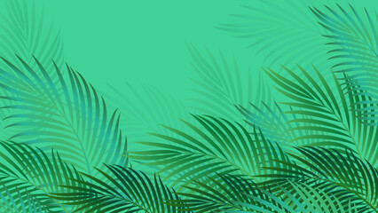 Fototapeta na wymiar Tropical background with stylized palm leaves. Vector green plant background, background for presentation and summer design