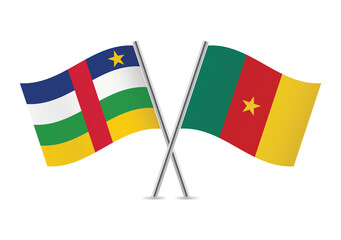 The central African Republic and Cameroon crossed flags. Centrafrique and Cameroonian flags on white background. Vector icon set. Vector illustration.