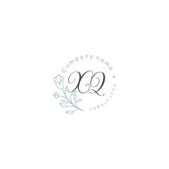 Initial letter XQ handwriting with floral frame template