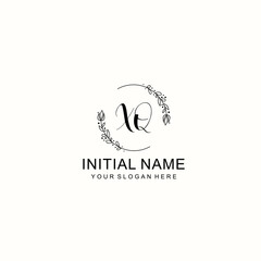 Initial letter XQ handwriting with floral frame template