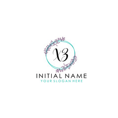 Initial letter XZ handwriting with floral frame template