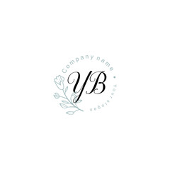 Initial letter YB handwriting with floral frame template