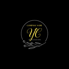 Initial letter YC handwriting with floral frame template