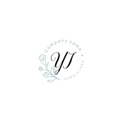 Initial letter YI handwriting with floral frame template