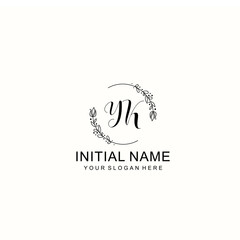 Initial letter YK handwriting with floral frame template