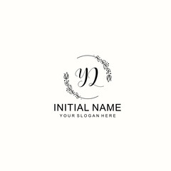 Initial letter YL handwriting with floral frame template