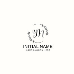 Initial letter YN handwriting with floral frame template - obrazy, fototapety, plakaty