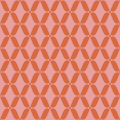 Fototapeta premium Vector seamless pattern. Abstract background with wavy mesh, lattice, curved grid. Retro vintage style. Graphic texture of weaving, net, lace. Orange and pink color. Funky repeat decorative design