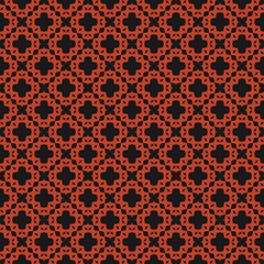 Vector geometric ornament in ethnic style. Abstract elegant seamless pattern with simple elements, floral shapes, grid, repeat tiles. Tribal background. Folk motif texture. Black and red geo design