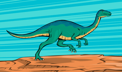 Ancient pangolin. Herbivorous dinosaur of the Jurassic period. Green lizard running. Prehistoric animal and paleontology. Vector cartoon colorful illustration pop art style. Art hand drawn © Mikhail