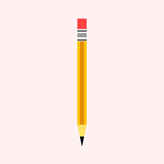 Pencil drawing a line. Pencil with rubber. Solid color vector illustration.