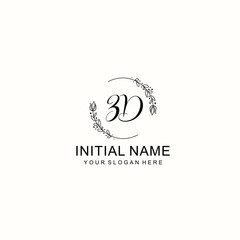 Initial letter ZD handwriting with floral frame template
