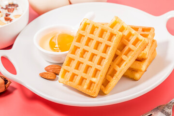 Delicious breakfast dessert waffles，Delicious afternoon tea waffles
