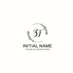 Initial letter ZF handwriting with floral frame template