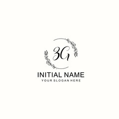 Initial letter ZG handwriting with floral frame template