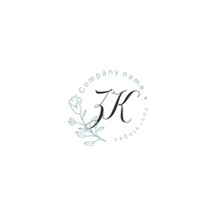 Initial letter ZK handwriting with floral frame template