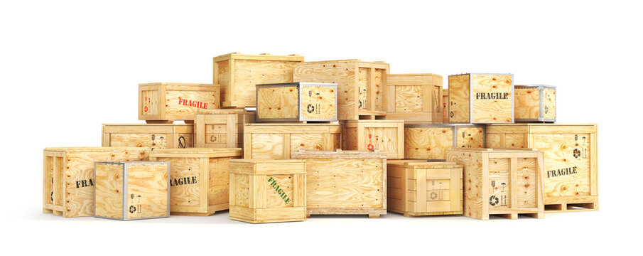 Delivery wooden boxes isolation on a white background. 3d illustration