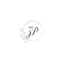 Initial letter ZP handwriting with floral frame template
