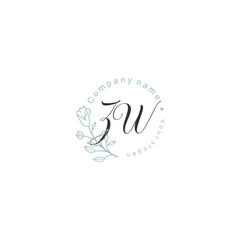 Initial letter ZW handwriting with floral frame template