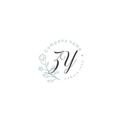 Initial letter ZY handwriting with floral frame template