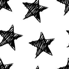 Seamless pattern of hand drawn vector stars symbol. Vector illustration in black over white.