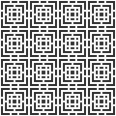 Seamless vector pattern. Black square tiles on white background. Symmetric geometric wallpaper. Trellis motif. Ancient mosaic. Tribal ornament. Black and white background.