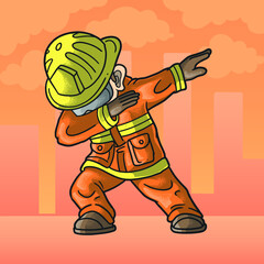 cute fire fighter dabbing dance celebration