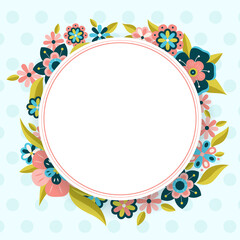 Fototapeta na wymiar Floral vector template with copy space. Isolated light banner or card design with naive flowers