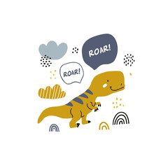 Cute poster with the little dinosaur vector prints for baby room, baby shower, greeting card, kids and baby t-shirts, and wear