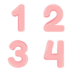Cute vector set with numbers. Hand drawn illustration in pastel pink colour. Doodle and cartoon style. Perfect for happy birthday design in childish style. Baby girl birthday concept