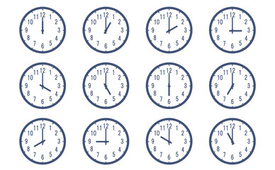 円形デザインの時計イラストセット