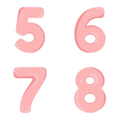 Cute vector set with numbers. Hand drawn illustration in pastel blue pink colour. Doodle and cartoon style. Perfect for happy birthday design in childish style. Baby girl birthday concept