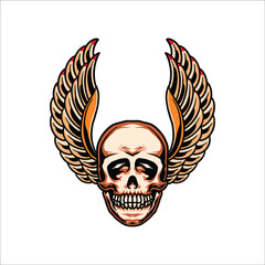 winged skull tattoo vector design
