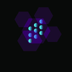 Abstract honeycomb and round balls on a black background