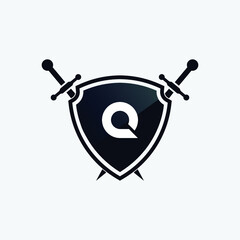 letter Q shield with sword 3d logo design concept template vector 3d heraldic shield logo warrior emblem