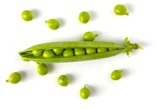 Green pea pod isolated on white.