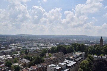 Aerial view of Bristol city during sunny day with sky and clouds